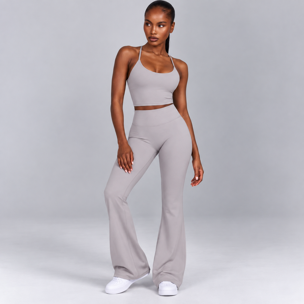 Pantalon évasé taille haute - Gris